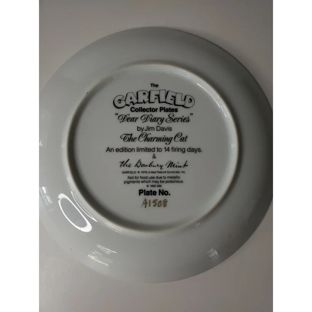 Garfield Cat Jim Davis Dear Diary Danbury Mint Plate The Charming Cat-1990